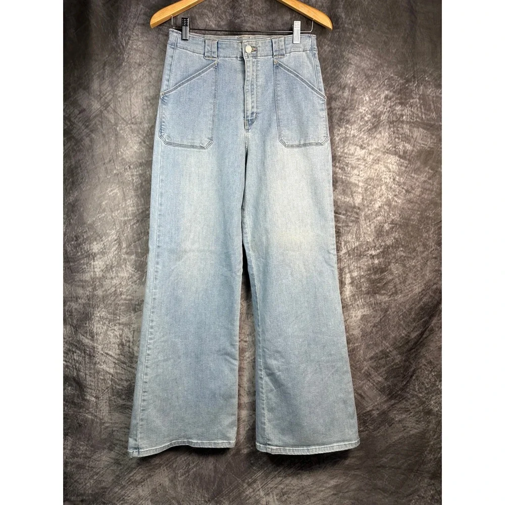 JBD Just Black Denim Wide Leg Jean Women 29 Light Wash Sienna Patch Pocket DP782